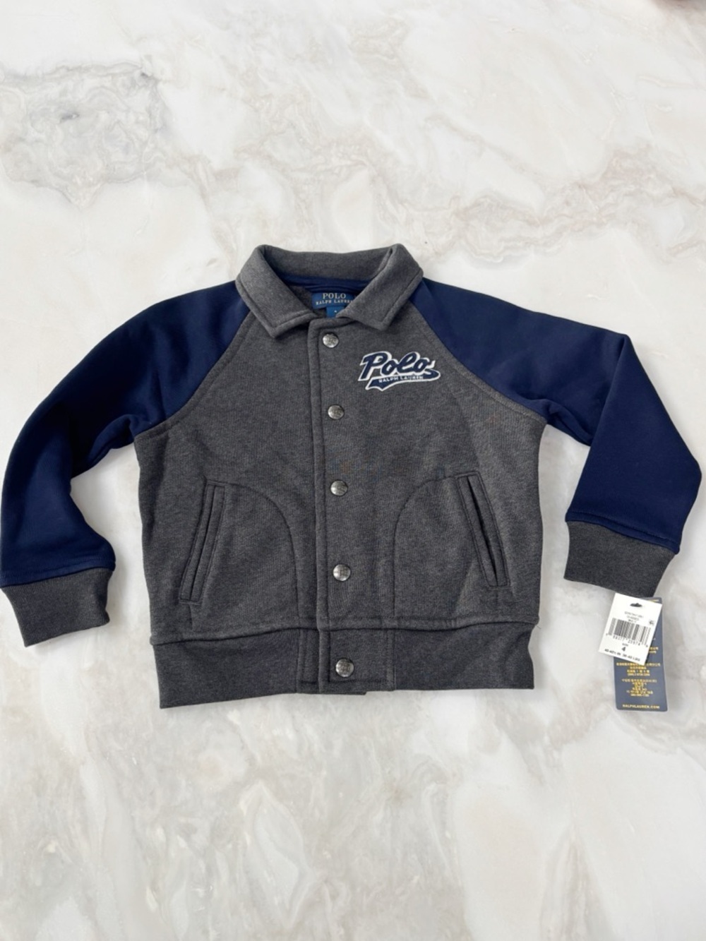 Polo Ralph Lauren Kids Logo Fleece Jacket Boys Size 4 New Blue Gray